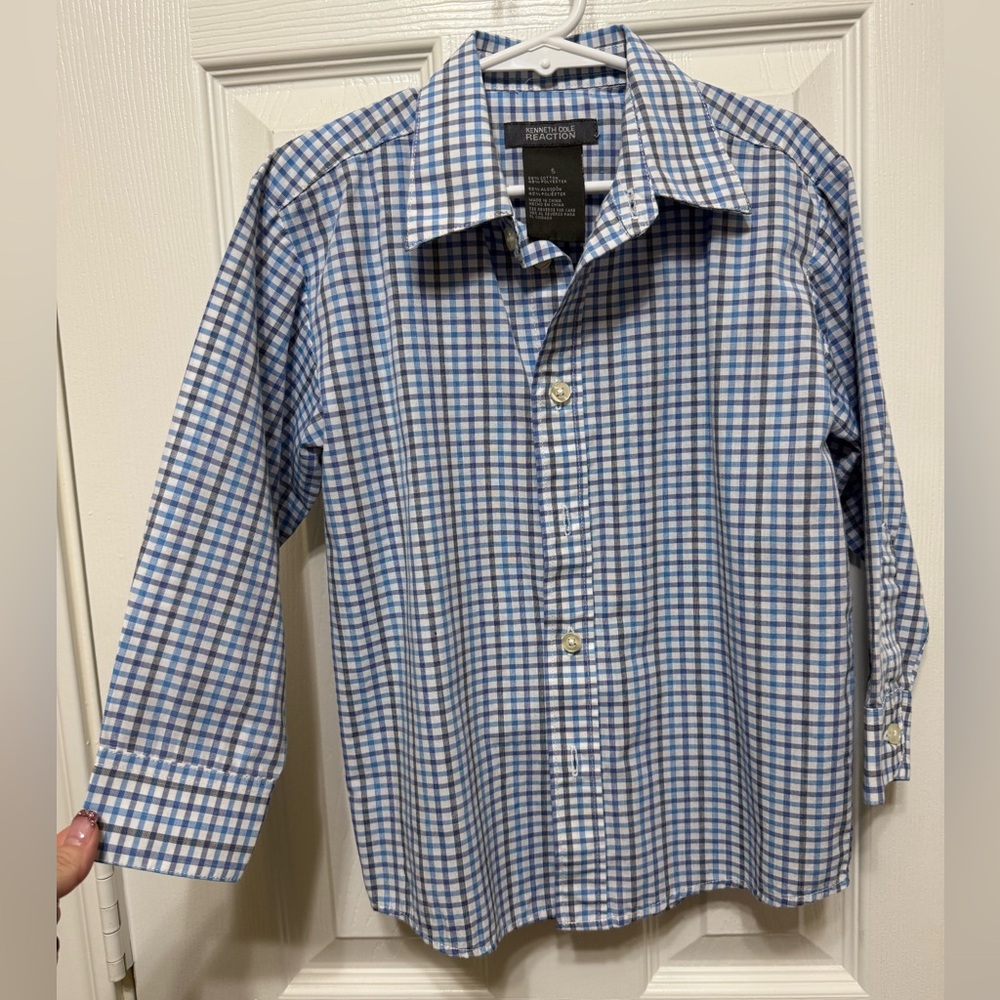 Kenneth Cole Reaction Blue and White Plaid Shirt